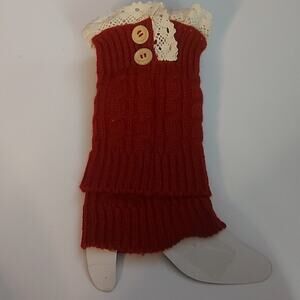 Lace Boot Cuffs/Warmers Wine/White Winter Balletcore Cozycore Tomato Girl Comfy